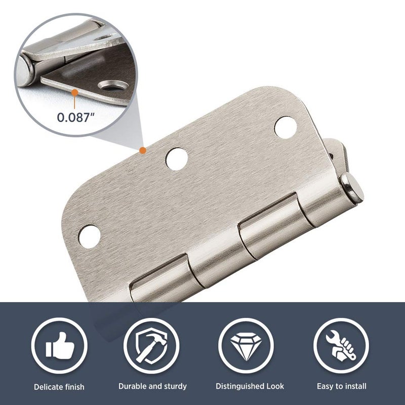 SORGMACH Door Hinges Satin Nickel 3.5 Inch Interior Hinges 5/8" Radius - 12 Pack - Image 2